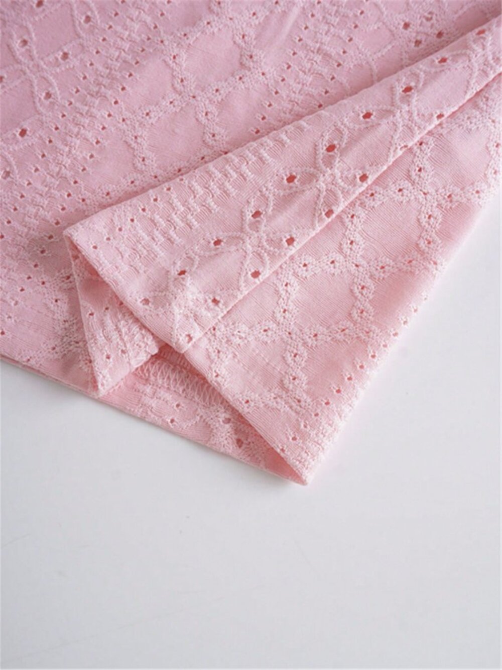 Pink Casual Women's Embroidered Square Neck Ruched Front Short Sleeve T-Shirt - Picture 8 of 9